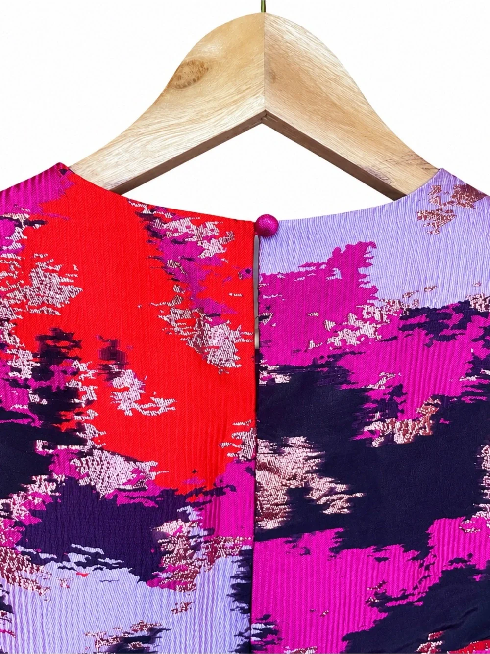 Tuckernuck Pomander Place Lyla Jacquard Puff Sleeve Blouse Pink Red Lurex S